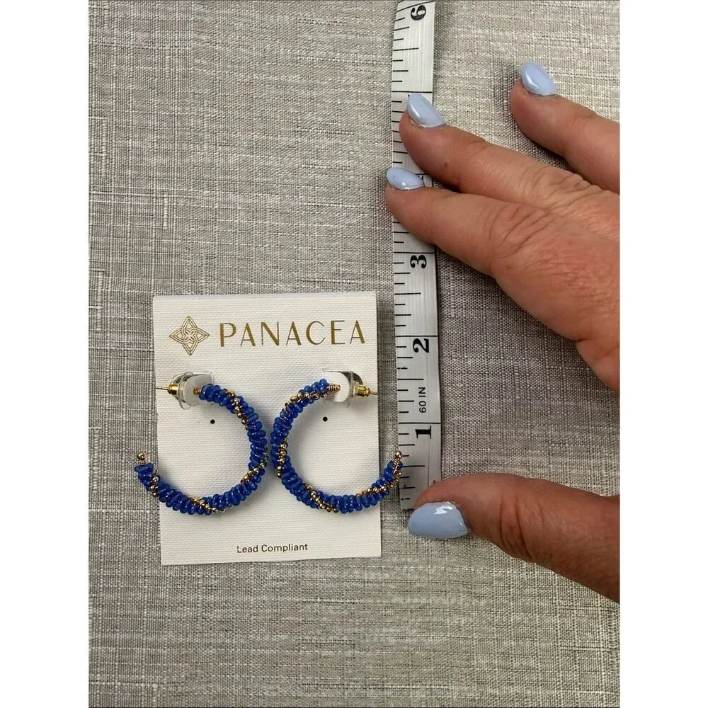 Panacea Blue Beaded Hoop Earrings with Gold Accents NWT